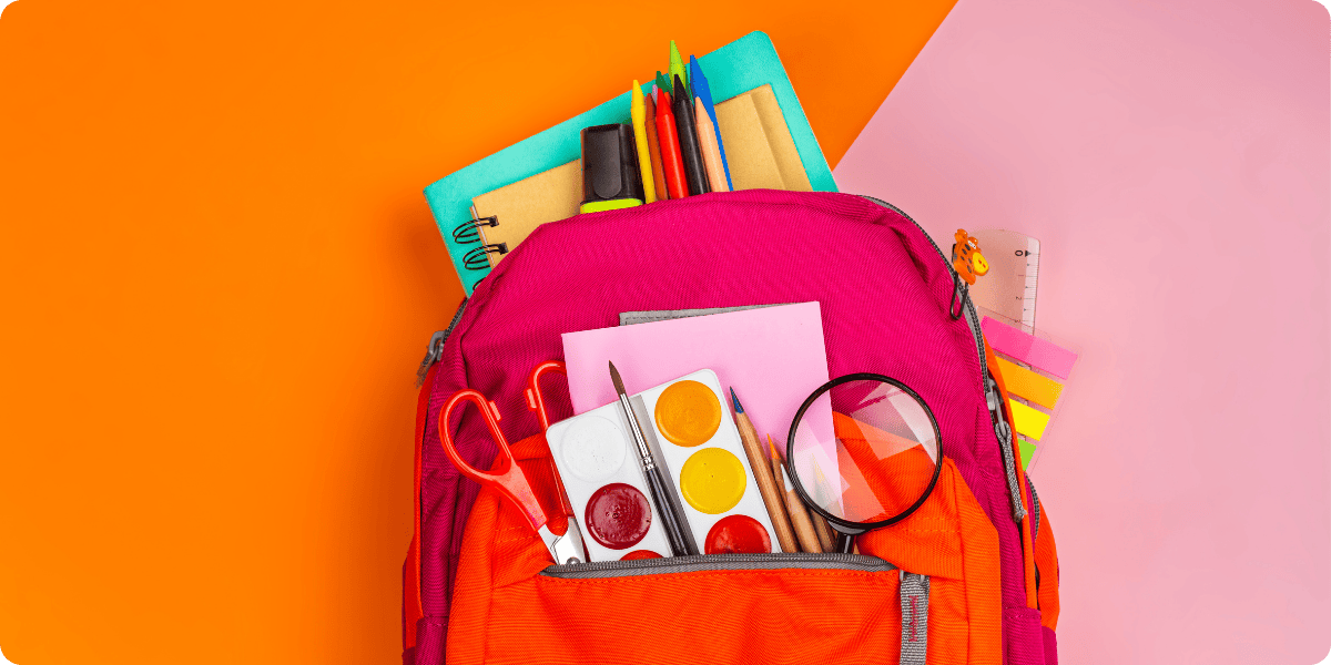 Backpack with school supplies inside.