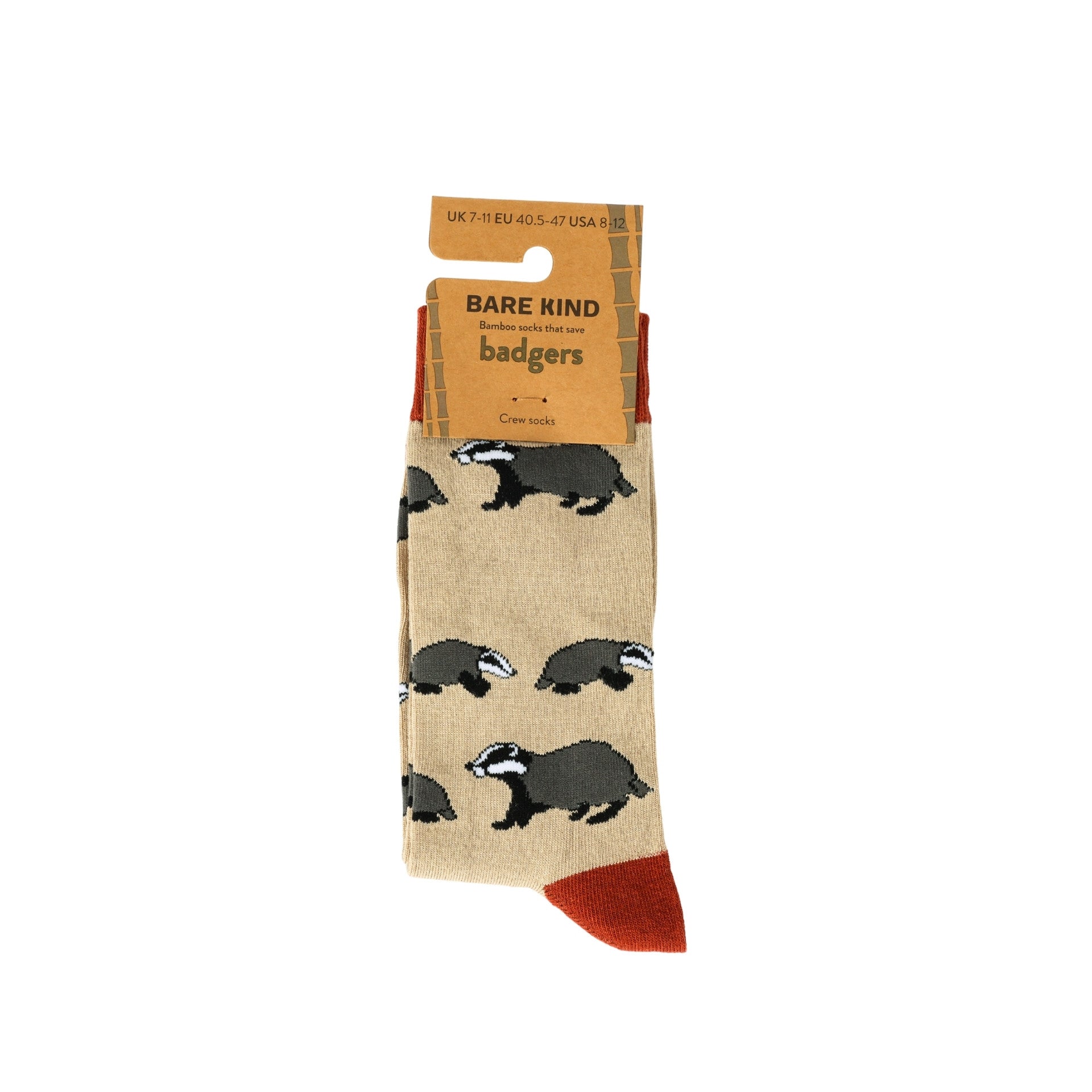 packaging flat lay of beige badger bamboo socks