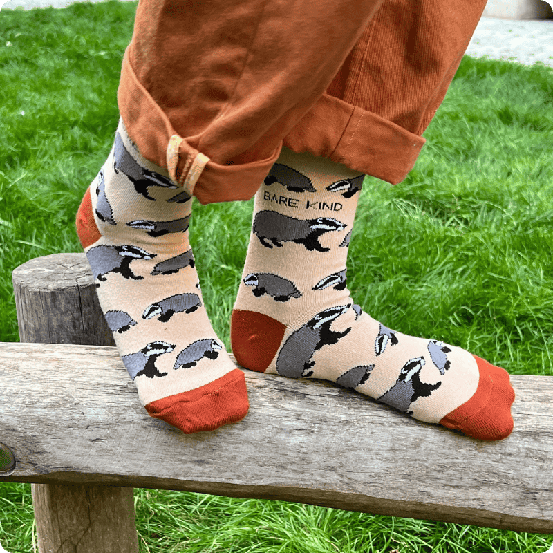 model wearing Badger bamboo socks