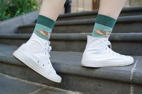 green barn owl bamboo socks