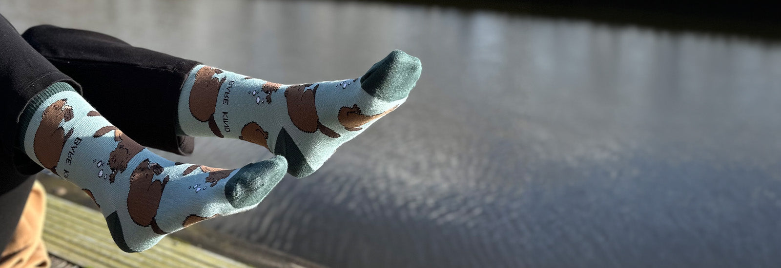 model wearing beaver socks