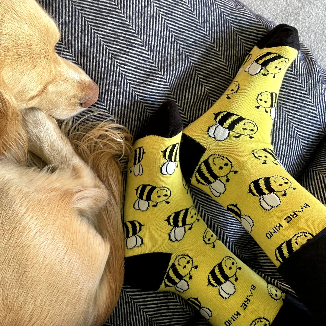 Model wearing bees bamboo socks 