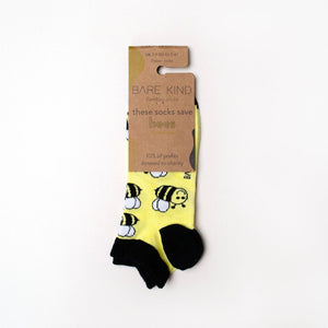 yellow bee trainer socks in 100% recyclable packaging