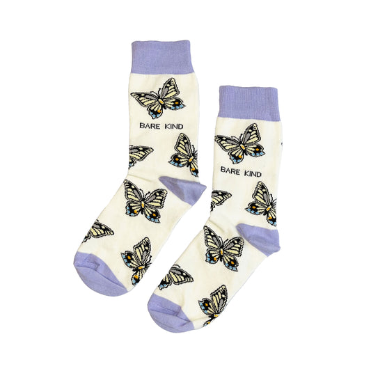 flat lay of butterfly socks made with bamboo fibre