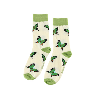 Flat lays of Green Butterfly socks