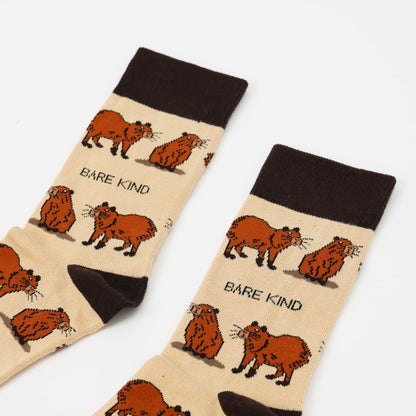 closeup to brown capybara bamboo socks