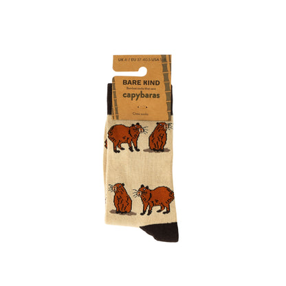 packaging flat lay of brown capybara bamboo socks