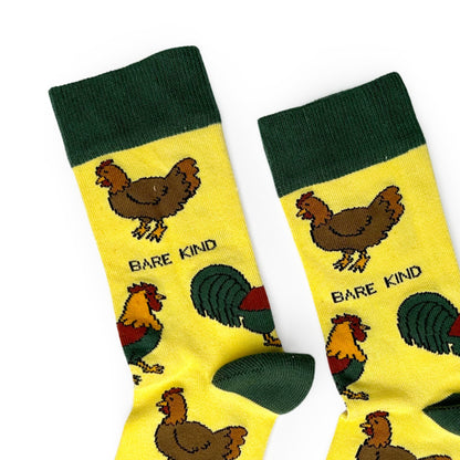 close up to yellow chicken bamboo socks