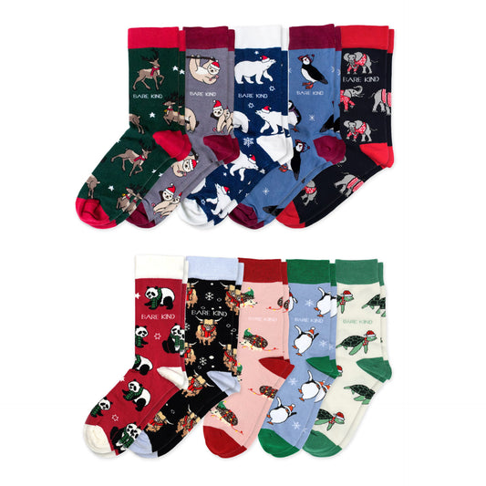 flat lay image of christmas bundle of 10 bamboo socks