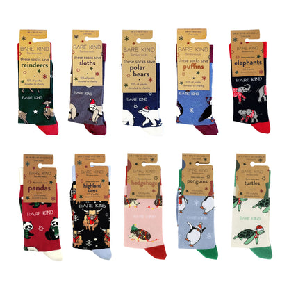 packaging flat lay of christmas set of 10 bamboo socks bundle