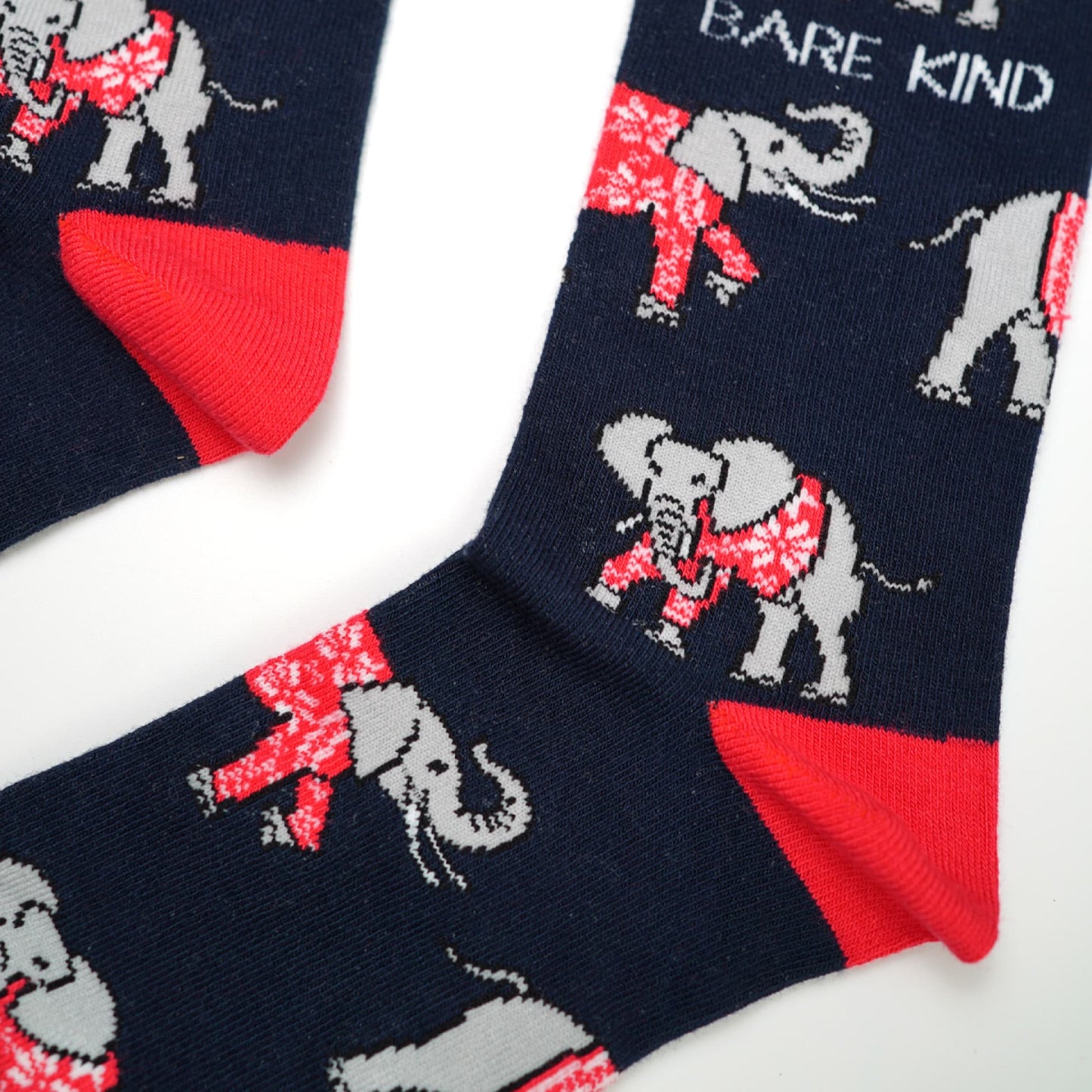 closeup to christmas elephant bamboo socks 