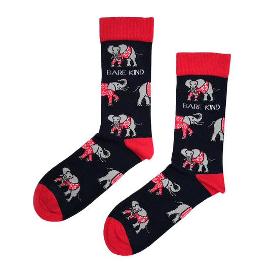 flat lay of christmas elephant bamboo socks