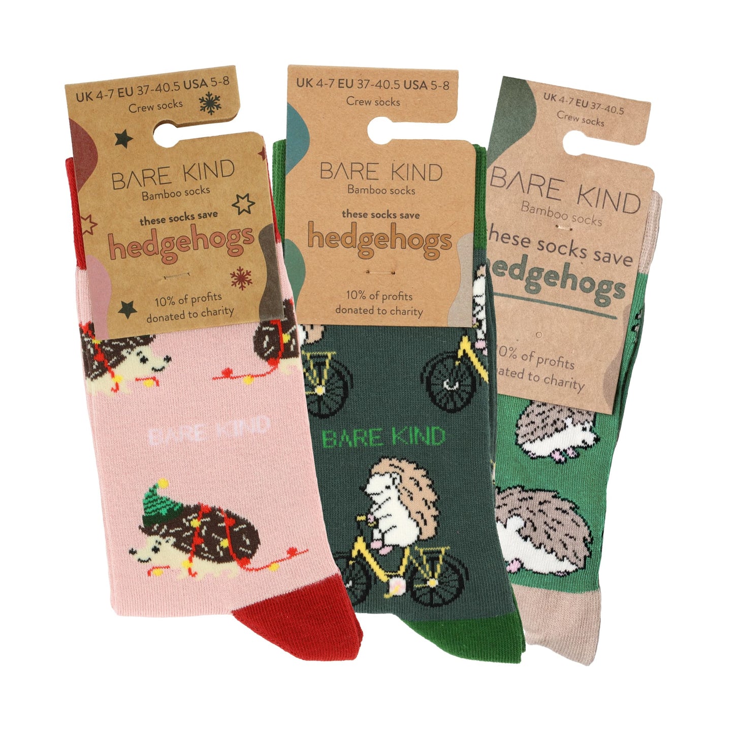 bundle flat lay image of the 3 hedgehog socks