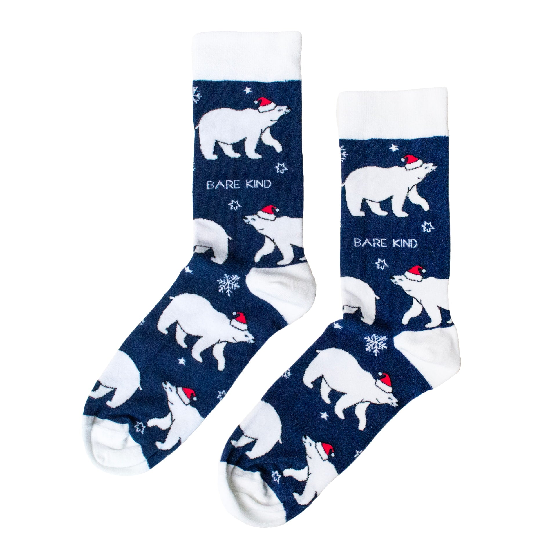 flat lay of blue christmas polar bear bamboo socks