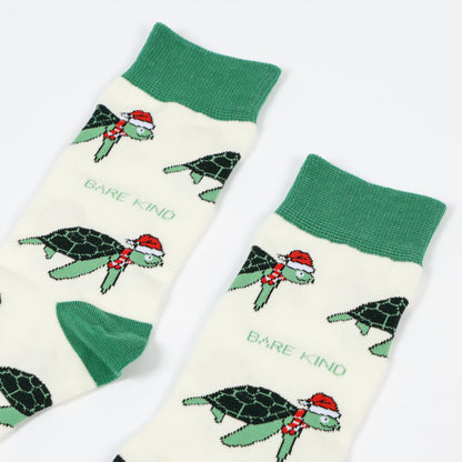 Closeup to christmas turtle bamboo socks