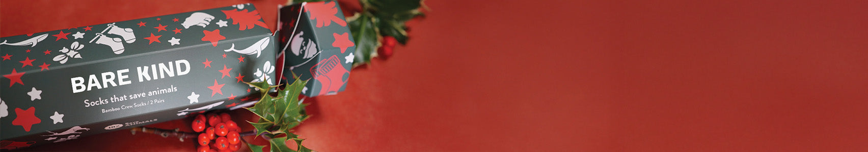 Bare Kind christmas gift box with a red background