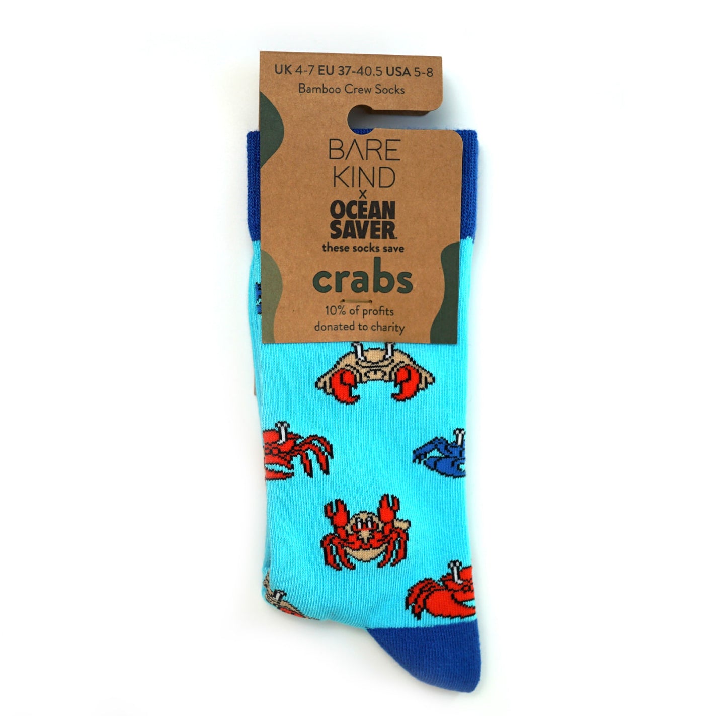 packaging flat lay of blue crab bamboo socks