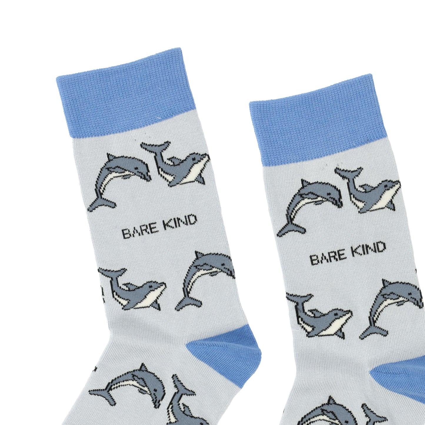 close up to blue grey dolphin bamboo socks