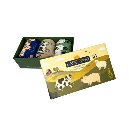 Farm Animals Bamboo Socks Gift Box of 3