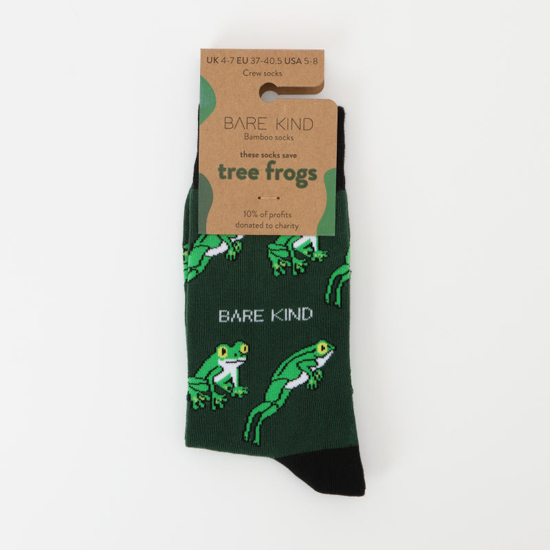 Green tree frog socks packaging