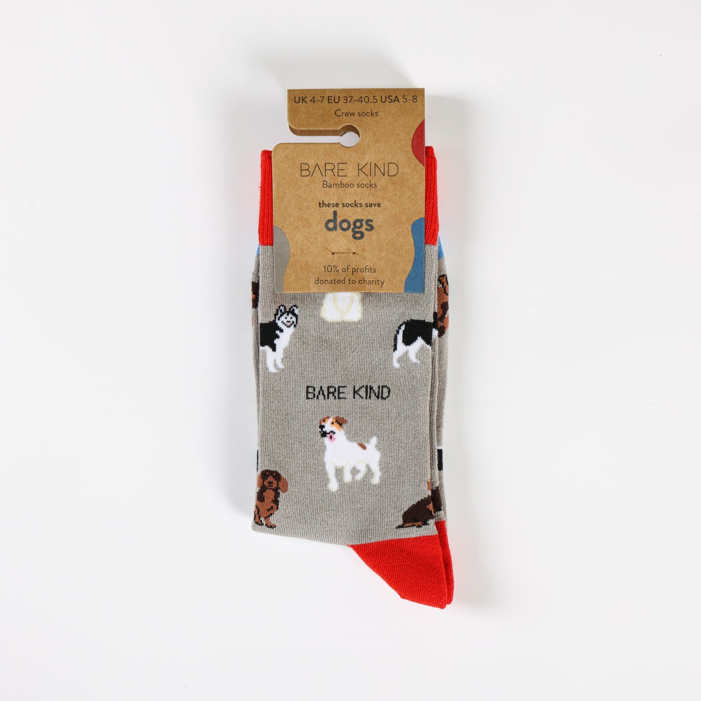 packaging flat lay of grey dog bamboo socks