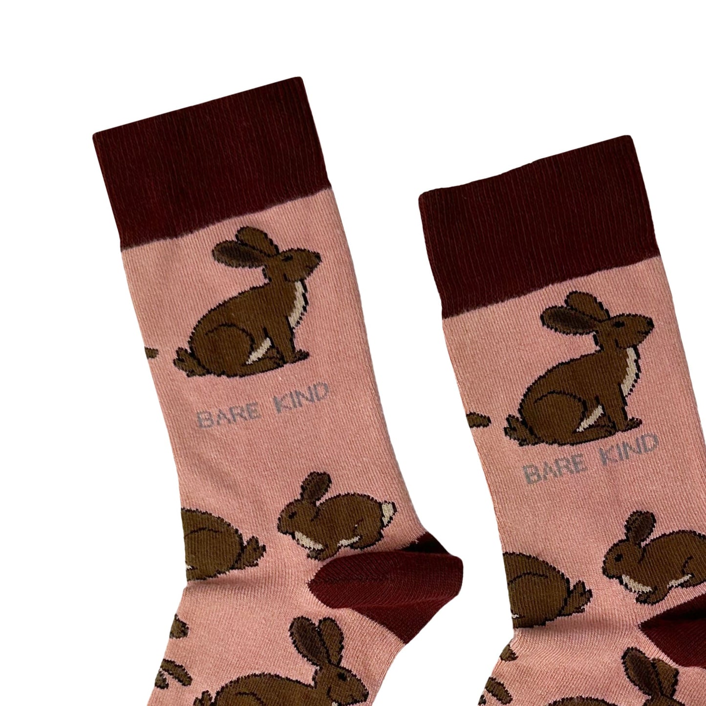 close up to pink hares bamboo socks