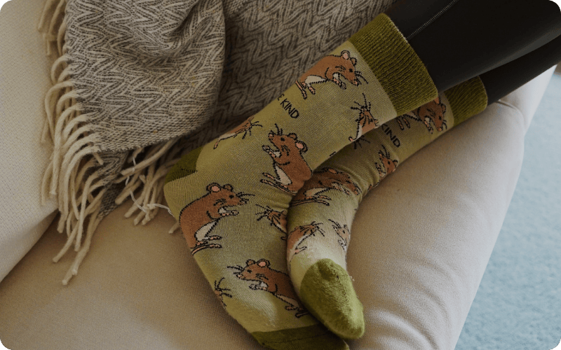 Model wearing Harvest mouse bamboo socks