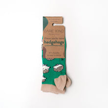 green hedgehog trainer socks in 100% recyclable packaging