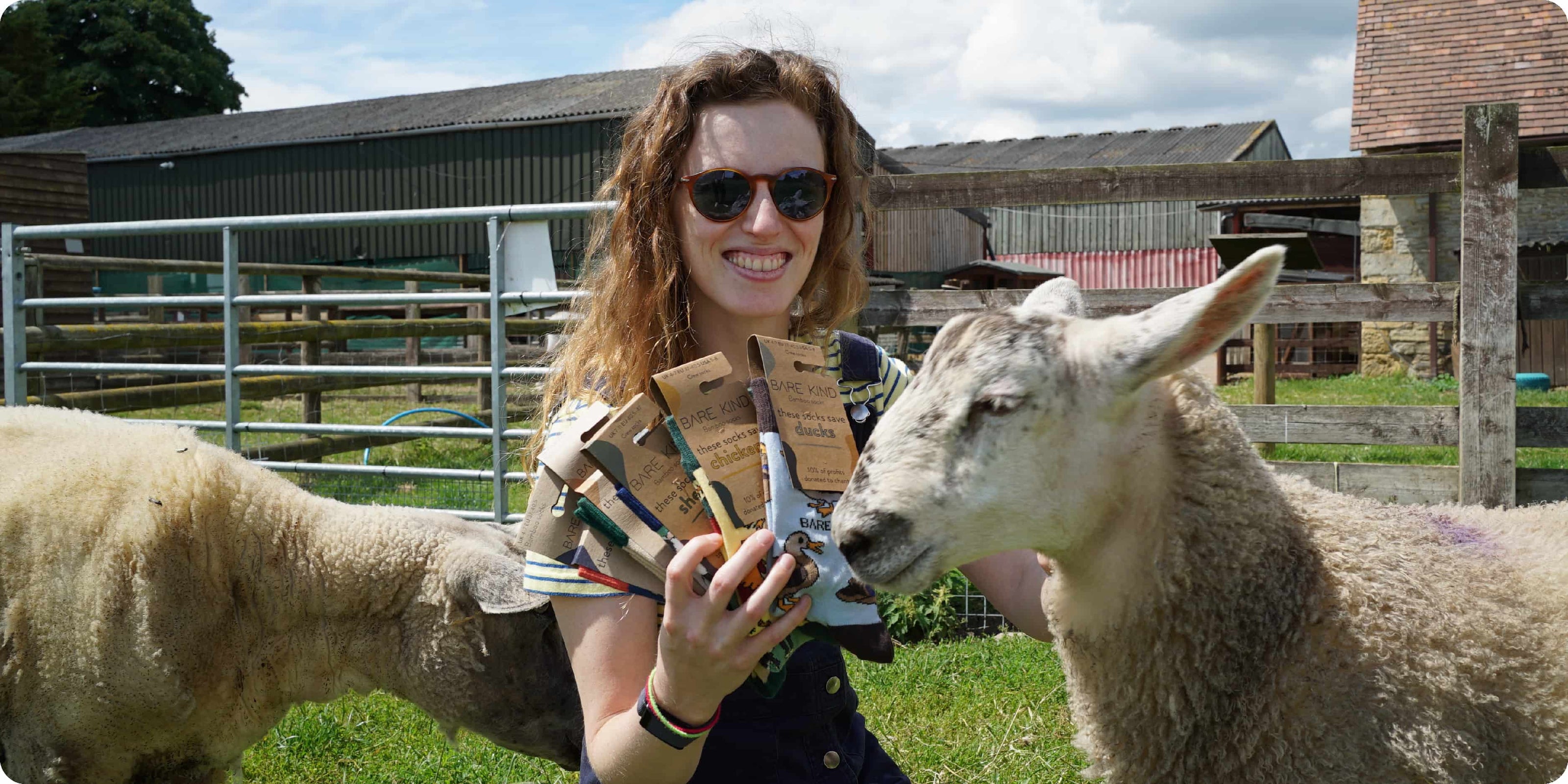 Lucy with socks and sheep