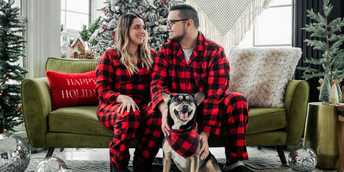 family wearing matching Christmas pijamas