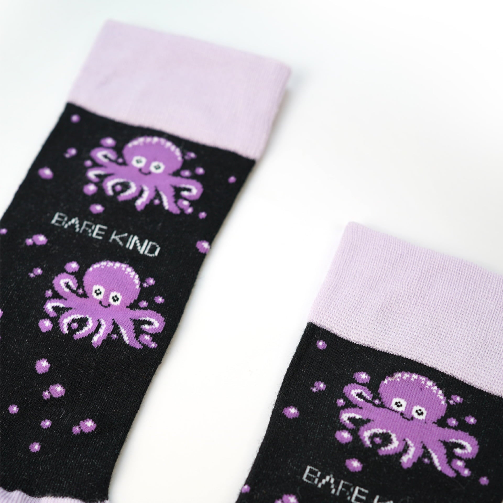 closeup to purple octopus bamboo socks