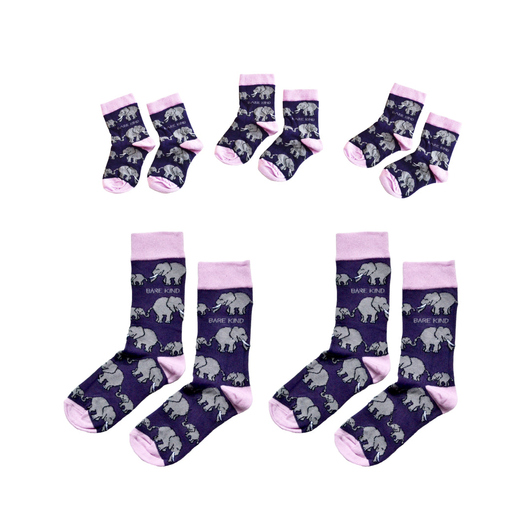 adult size elephant bamboo and kids size elephant bamboo socks