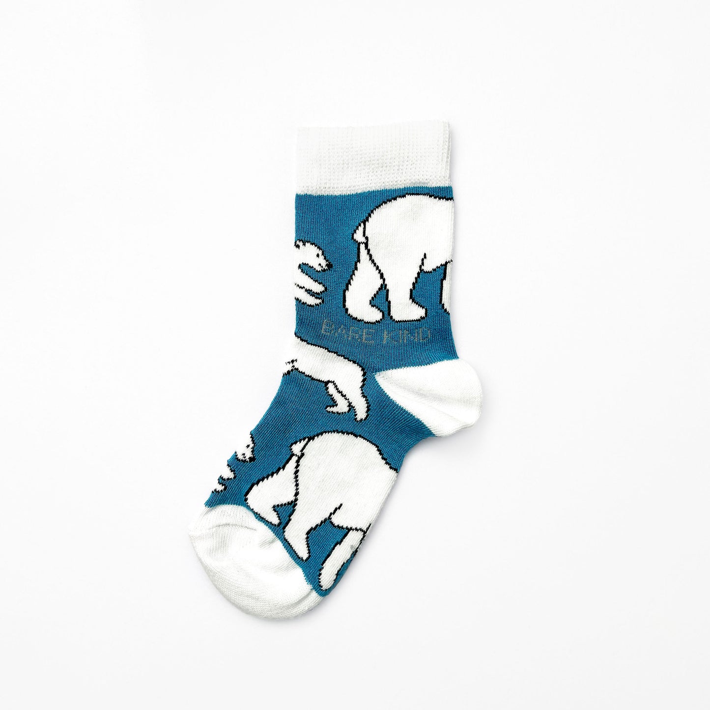 single sock flat lay of bamboo kids socks in polar bear design