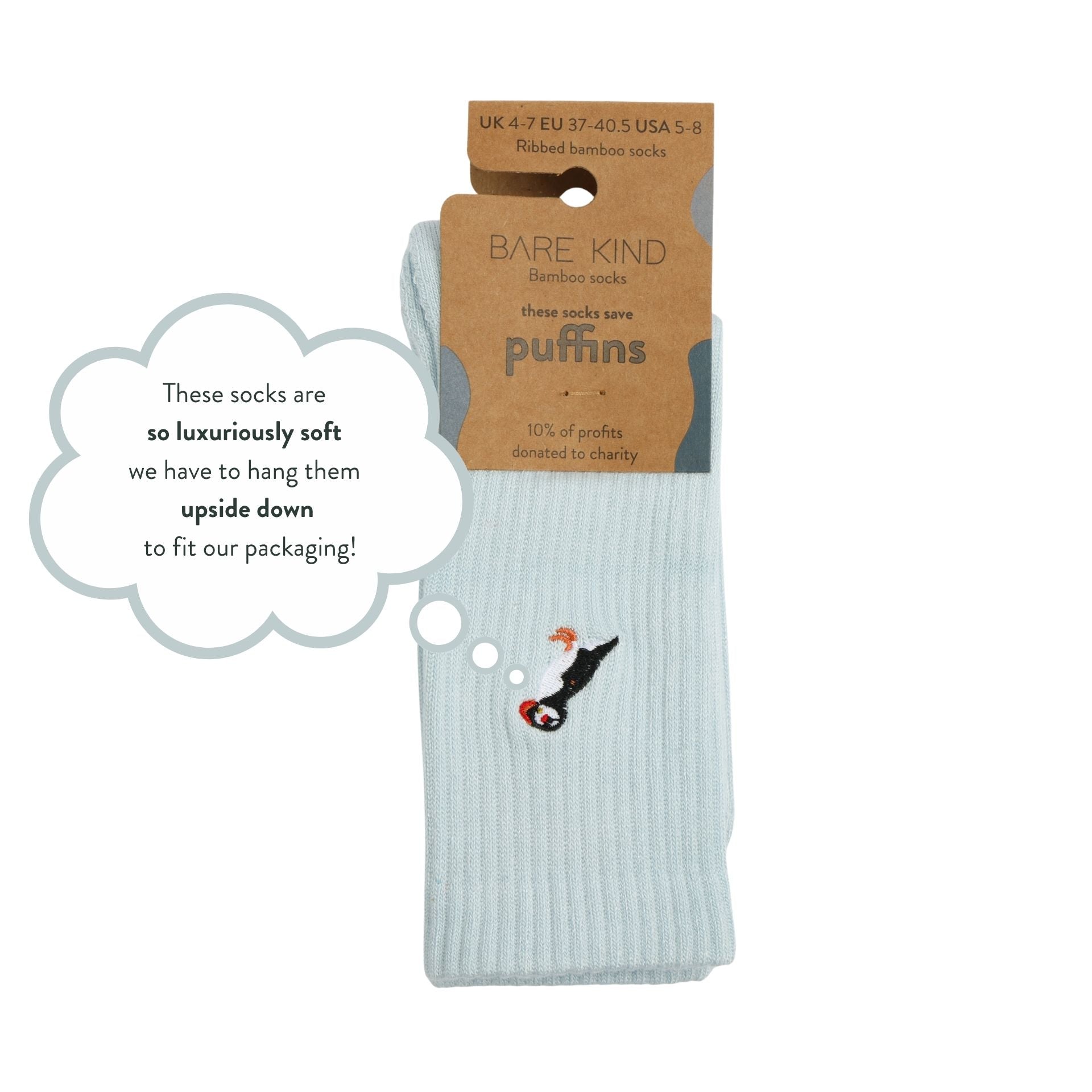 flat lays of blue puffin ribbed bamboo socks
