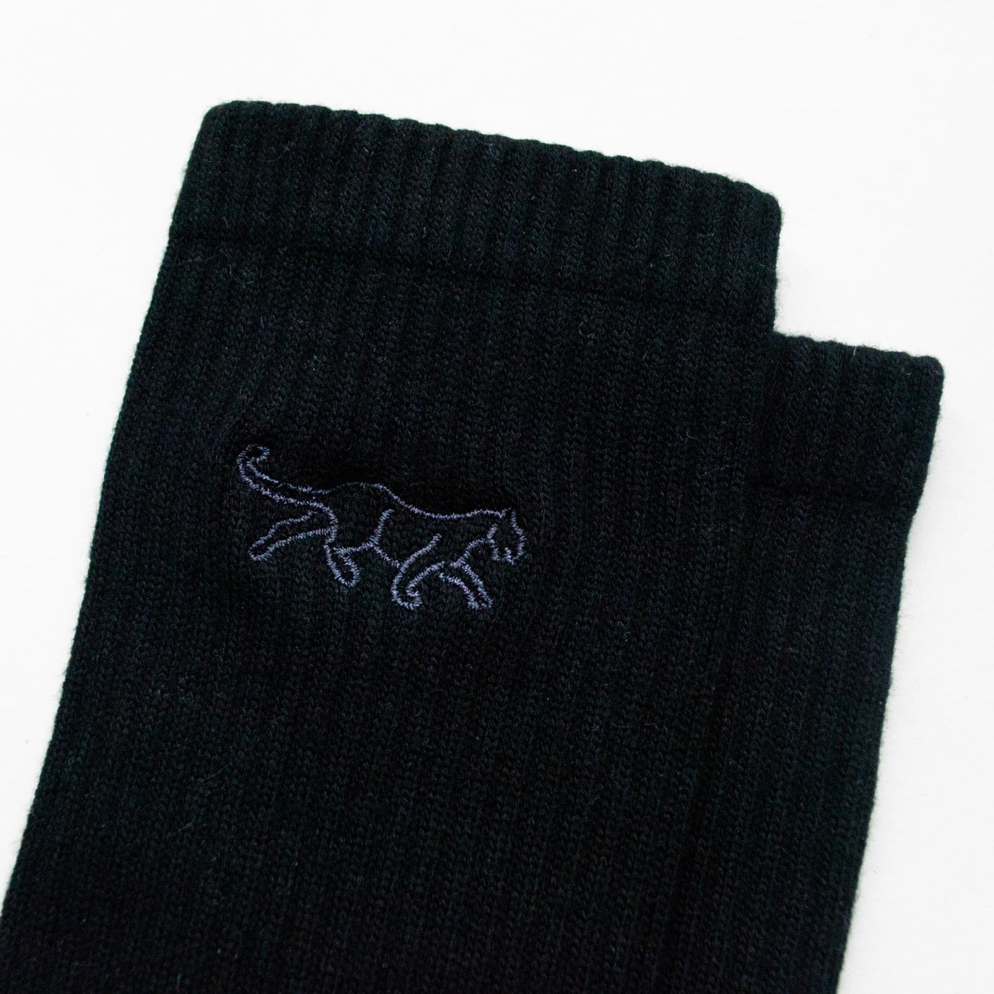 closeup to black ribbed panther bamboo socks