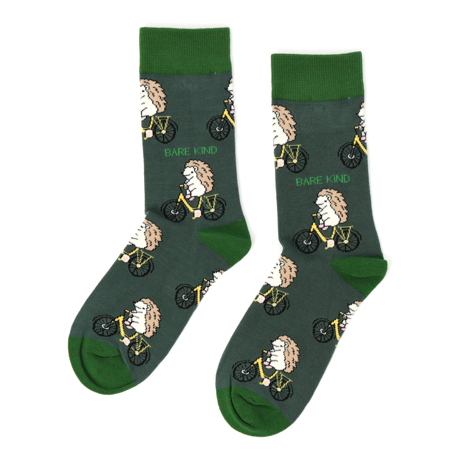 flat lay of green sport hedgehog bamboo socks