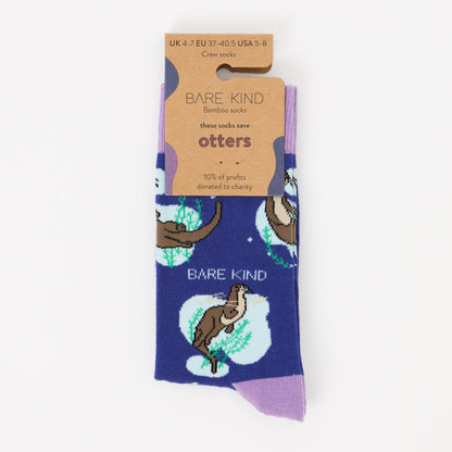 packaging flat lay of purple sport otter bamboo socks