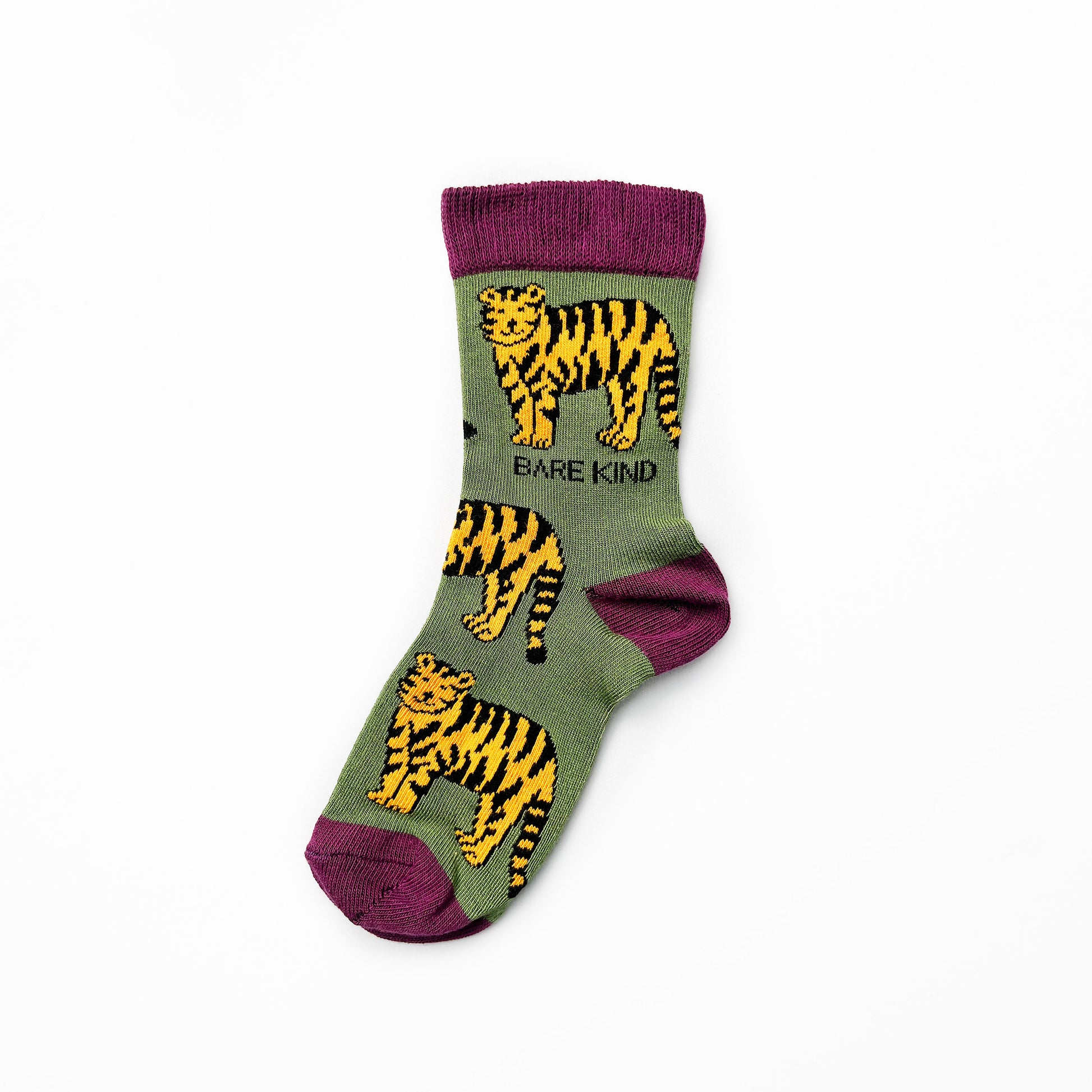 single flat lay of bamboo tiger socks for kids