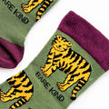 purple cuff closeup of green tiger bamboo socks for kids