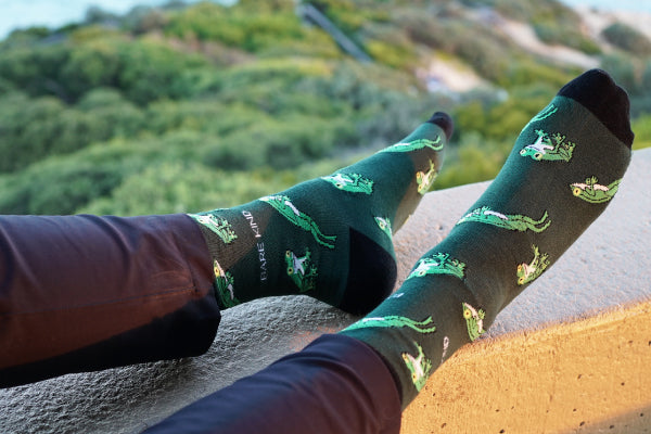 Bare Kind green tree frog bamboo socks