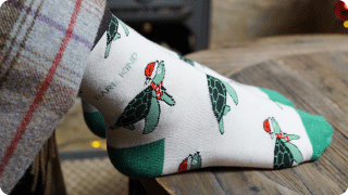 cream green Christmas turtle bamboo socks