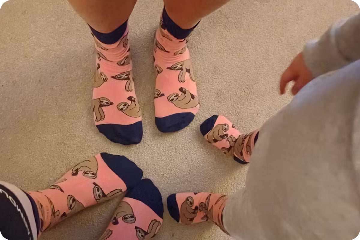 ugc of Bare Kind pink sloth bamboo socks