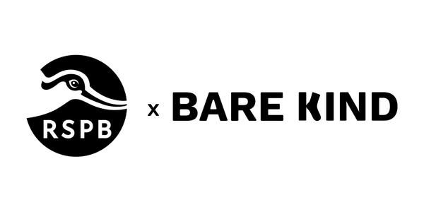 Collaboration logo between RSPB and Bare Kind on a white background