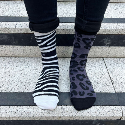 zebra and panther print bamboo socks