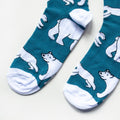 toe closeup flat lay of blue and white polar bear socks